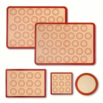 5 pièces Set de tapis de cuisson en silicone réutilisables résistants à la chaleur, tapis à macarons anti-adhésifs, doublure de four, accessoires de cuisine pour la cuisson de gâteaux et de biscuits