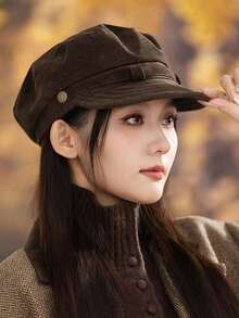 New Beret Hat, Autumn And Winter Vintage Navy Style Hat, High-Quality Flat-Top Newsboy Cap, Women's Korean-Style Versatile Solid Color Polyester Hat, Suitable For Autumn And Winter Seasons. - Có - Xem 10