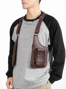 Functional PU Leather Tactical Chest Bag, Men's Multi-Pocket Utility Vest-Style Messenger Bag, Street Hip Hop Motorcycle Riding Phone Pouch, Tool Bag, Unisex Casual Concealed Carry Pouch - 3500 - View 6