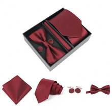 一套男士豪华领带套装，包括领带、领结、口袋巾和袖扣，礼盒包装。 - 混色 - 查看 2