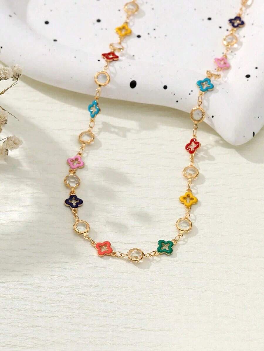 1pc Bohemian Style Colorful Flower Chain Necklace For Men, Summer Vibe Valentines,Mom,Mother,Mother's Day,Gift - Colorful - View 1