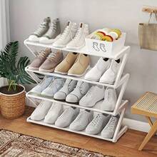 4-Tier Z-Shaped Shoe Rack, Durable Plastic Freestanding Storage Shelf, Curved Design, Multi-Functional Storage Rack, Easy To Assemble Floor-Standing Shoe Rack, No Tools Required, Compact Design, Suitable For Living Room Or Dorm, Stackable Space-Saving, Shoe Box, Vertical Shoe Rack - Multicolor - View 16