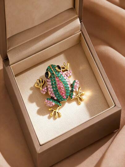 1 chiếc ghim cài áo hình ếch đính đá lấp lánh độc đáo, phối màu khối, đính đá 3D toàn bộ, phụ kiện cá nhân hóa cho bộ vest và áo khoác nữ, món quà hài hước cho 520