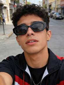 1副男士聚碳酸酯多边形独特眼镜框，简约个性休闲复古百搭时尚眼镜，适合日常佩戴、街头摄影、旅行度假等场合，附赠眼镜盒 - 彩色 - 查看 2