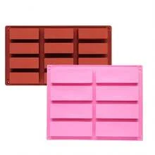 12-Cavity Rectangular Silicone Mold - Suitable For Making Granola Bars, Chocolates, Protein Bars, Brownies And Cheesecakes | Non-Stick Baking Mold For Making Energy Bars, Ganache, Puddings, Cornbread | Butter Mold - Chocolate - View 12