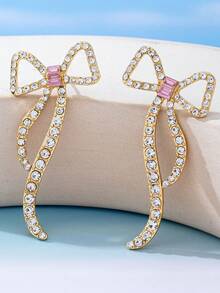 1 Pair Fashion 3D Large Alloy Rhinestone Bow Stud Earrings - White - View 2