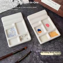 Tavolozza multifunzionale in ceramica per lavaggio e miscelazione | Tavolozza per mescolare acquerelli, piatto per mescolare smalti con supporto per pennelli per pittura e arte di unghie - Pezzo unico - Visualizzare 10