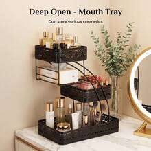 EZIFY 3-In-1 Makeup Organizer With Tissue Holder, Skincare And Lipstick Storage Rack, Vanity Storage Box For Bathroom Countertop - đen - Xem 3