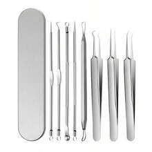 8 piezas Juego de herramientas para eliminar puntos negros, Juego de extractor de puntos negros, Juego de agujas para el acné (para tratamiento del acné), Tratamiento del acné (para imperfecciones de la piel facial) - Negro, Cuidado de la piel, Decoración de la habitación, Decoración del hogar, Decoración del dormitorio, Limpiador de puntos negros, Belleza, Productos de cuidado de la piel, Spa, Autocuidado, Herramientas para el cuidado facial, Cuidado facial, Suministros de belleza, Piel, Limpieza, Rostro - Negro - Ver 4