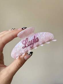 Customized Rhinestone Hair Claw Personalized Name Engraved Hair Clip Marble Textured Hair Accessory Bridesmaid Gift Monogrammed - Multicolor - View 6