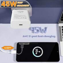 快速充电 GaN 充电器 45W USB-C 超级快充 兼容安卓手机 快速 Type-C 墙式充电器 适用于 Galaxy S26 Ultra/S26+/S25 Ultra/S25+/S24/S23/S22 阵亡将士纪念日夏季启动 - 查看 5