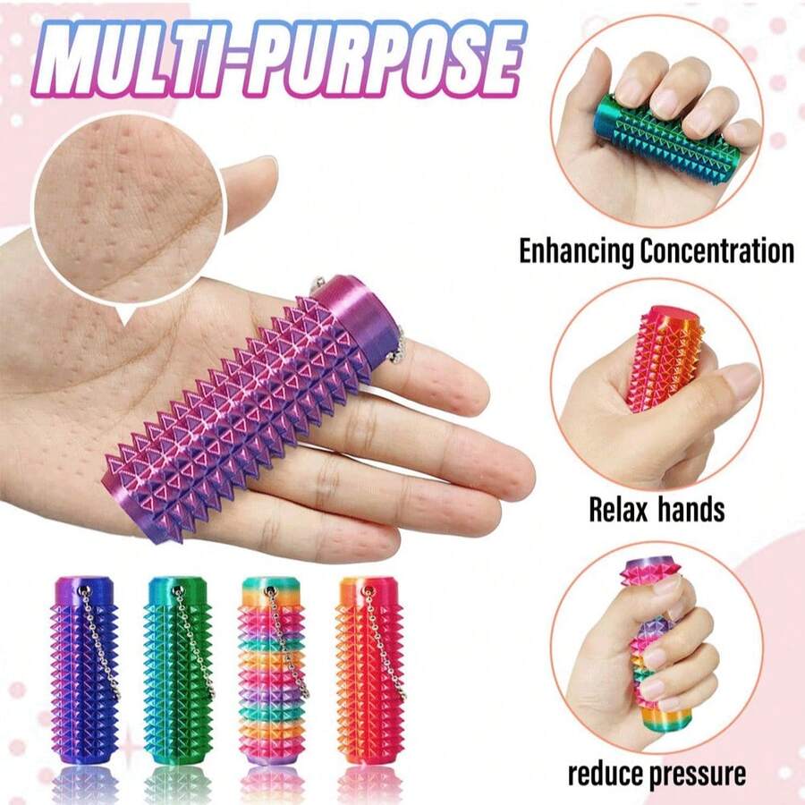 2 piezas Llavero anti-ansiedad con picos, ayuda a mejorar la concentración, regalo único para profesionales; Llavero 3D impreso y transpirable; Rodillo de masaje compacto, alivia eficazmente el estrés; Herramienta sensorial táctil, ayuda a relajar los músculos y aliviar la tensión; Regalo perfecto para aliviar el estrés y relajarse; Regalo único para amigos; Regalo esencial para volver a la escuela - Ver 1