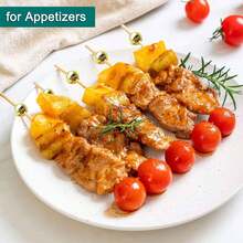 【200支/100支/50支/10支装】一次性竹签，结实耐用，适用于厨房、餐厅、水果沙拉、婚礼、派对等场合，圆珠设计，金色/粉色/白色可选 - 彩色 - 查看 9