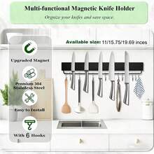 Giá treo dao từ tính gắn tường 30cm/40cm/50cm, thanh treo dao từ tính có 6 móc, giá treo dao từ tính bằng thép không gỉ, giá đựng dao nhà bếp. - Một kích thước phù hợp với tất cả - Xem 3
