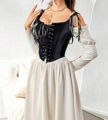 Women's Vintage Floral Corset Top Renaissance Camisole Gothic Overbust Bustier Shapewear - 黑色天鵝絨 - 查看 7
