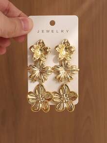 Set de 6/12 piezas de aretes de moda, adecuados para uso diario y vacaciones, hechos de resina ABS con tecnología UV anti-desteñido - Dorado - Ver 9