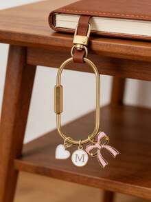 Elegant Bow Letter Keychain, Heart-Shaped Accessory, A-Z Letters, Bow Handbag Charm, Shiny Metal Keychain, Personalized Bag Charm, Handbag Backpack Pendant Decoration, Car Keychain Decoration, Suitable For Girlfriend, Family, Bridesmaid, Teacher, Etc. Gifts, Fashionista Must-Have, Perfect Birthday, Holiday, Wedding, Mother's Day, Easter, Etc. Gifts - Multicolor - View 5