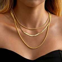 1pc Stainless Steel Chain Necklace, Fashion Minimalist Cuban Link, Blade Link, Twist Chain, Luxury Niche Versatile Necklace Accessory Suitable For Girls And Women - Gold - View 7
