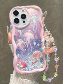 Starfish Printed Cream Wavy Edge Bracelet Strap Shockproof Thick Phone Case Cover Suitable For IPhone 17/17 Pro/17 Pro Max, 16 XR/7/8, 15 Pro Max, 13/14 Pro Max, 13/14/11/12 Pro Max, 14 Pro, 11/12 Pro, XS/XR/7/8 Plus, S25, S26, A13 4G, A22, A21S, A51 4G, A52, S22 Ultra, A33 5G, A34, A35, 10, Note 11 4G, 11 Lite, A53, A14, A23, S23 Ultra, S24, A14, A15, S23, A73, A55, A54, Phones - Multicolor - View 1