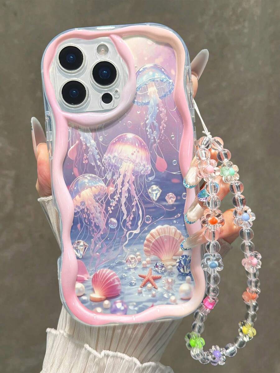 Starfish Printed Cream Wavy Edge Bracelet Strap Shockproof Thick Phone Case Cover Suitable For IPhone 17/17 Pro/17 Pro Max, 16 XR/7/8, 15 Pro Max, 13/14 Pro Max, 13/14/11/12 Pro Max, 14 Pro, 11/12 Pro, XS/XR/7/8 Plus, S25, S26, A13 4G, A22, A21S, A51 4G, A52, S22 Ultra, A33 5G, A34, A35, 10, Note 11 4G, 11 Lite, A53, A14, A23, S23 Ultra, S24, A14, A15, S23, A73, A55, A54, Phones - Multicolor - View 1
