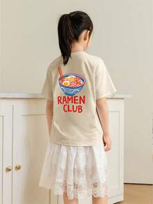 Áo thun in hình câu lạc bộ mì ramen dành cho nữ, áo thun in hình đồ ăn dễ thương. - Màu be - Xem 2