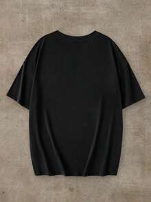 Camiseta de manga corta holgada de cuello redondo con estampado de guitarra de festival de música y águila, mezcla de Polyester, para verano - Negro - Ver 2