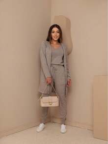 Women's Lanzinha 3-Piece Set: Tank Top, Cardigan, And Pants - 沙米色 - 查看 1