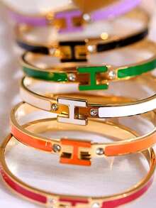 1pc 18K Gold Plated H Letter Bracelet, Luxury Fashion Accessory, Best, Thanksgiving, Birthday, Valentine's Day, Self-Wear Or - 橘色 - 查看 2