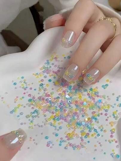 100 viên ngọc trai mini đáy phẳng nhiều màu sắc mới, ngọc trai nửa tròn nhỏ nhiều màu kẹo ngọt dùng để trang trí móng tay, phụ kiện tự làm móng, linh kiện thủ công. Đồ trang trí móng, phụ kiện làm móng, vật tư làm móng.