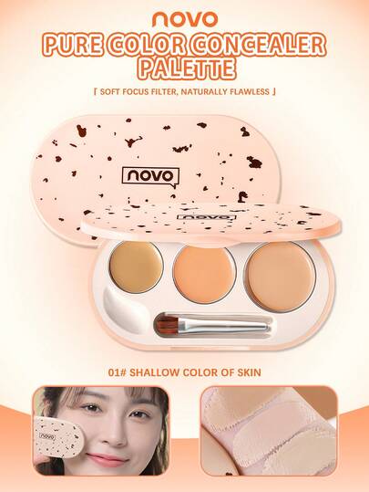 NOVO Corrector de color 3 en 1, cubre ojeras, marcas de acné, manchas, ilumina y contornea el rostro, de larga duración, asequible para estudiantes y principiantes, esencial para citas y salidas