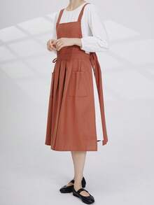 1pc Solid Color Apron With 2 Pockets, Casual Home Style Long Dress With Side Slit, Waist Tie, Cooking Smock, Suitable For Various Occasions - Multicolor - View 6