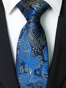 1/2/3/4/5 Stücke Set Herren Marineblau & Gelb Paisley Muster Krawatte, Einstecktuch, Silber Krawattennadel, Manschettenknöpfe und Anstecknadel, geeignet für Arbeitsplatz, Geschäft, Meetings, Hochzeiten, Abschlüsse und andere Anlässe. Tolles Geschenk für Herren Geburtstag, Thanksgiving, Weihnachten, Neujahr - Dunkelblau - Übersicht 20