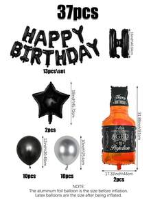 37 pezzi Decorazioni per feste di compleanno con tema whisky e birra, inclusi striscione "Buon compleanno" nero, palloncini a forma di lettere, palloncini a forma di bicchieri di whisky e birra, palloncini neri e dorati a forma di stelle, decorazioni eleganti con palloncini, per brindisi e feste di compleanno a tema birra, forniture per feste a tema bar estivo, decorazioni per feste di Oktoberfest, per celebrazioni di uomini e donne - Multicolore - Visualizzare 4