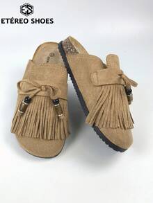 Women's Casual Flat Sandals, Outdoor Slippers, Adorned With Tassels And Beads, Suitable For Daily Commutes And For Spring And Autumn Holiday Outfits. - Lạc đà - Xem 4