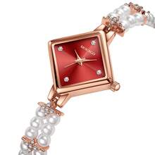 MOKAGO 女士可爱优雅方形个性化手链表带手表，独特创新设计，不规则方形表盘设计 - 玫瑰金 - 查看 11