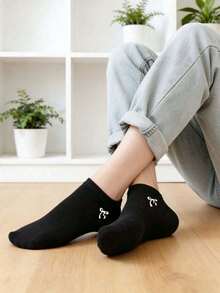 60只/30只/20只装 女士黑色蝴蝶结船袜，柔软透气，时尚休闲，学院风，适合日常穿着，四季皆宜 - 彩色 - 查看 3