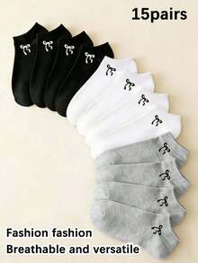 60只/30只/20只装 女士黑色蝴蝶结船袜，柔软透气，时尚休闲，学院风，适合日常穿着，四季皆宜 - 彩色 - 查看 7