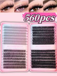 Fengxiu Eyelash 560片/651片大容量睫毛册，仿貂毛单簇假睫毛，10D+30D+50D+80D+100D混合款式，俄式浓密睫毛，3D蓬松纤长尖头假睫毛，D/DD卷度，0.31-0.63英寸混合长度，0.07毫米超薄，柔软舒适，可重复使用，DIY嫁接睫毛，5种款式，尖头假睫毛，单簇假睫毛，适合日常妆容、派对、舞台、角色扮演、美容保健、节日魅力妆容。 - DD - 查看 3