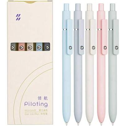 Morandi Pastel Retractable Gel Pens, 5-Pack Black Ink Smooth Writing Pens For School, Office & Journaling