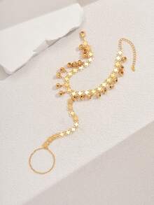 1件波西米亚风流苏镂空四叶花金属脚链，女士沙滩度假配饰 - 金黃色 - 查看 7