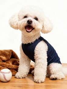 LUCKIE LABO 1pc Cute Bear Graphic Pet Vest, Physical Anti-Flea & Reduce Shedding, Insulation & Breathable, Suitable For Small & Large Dogs, Indoor & Outdoor - Navy Blue - View 3