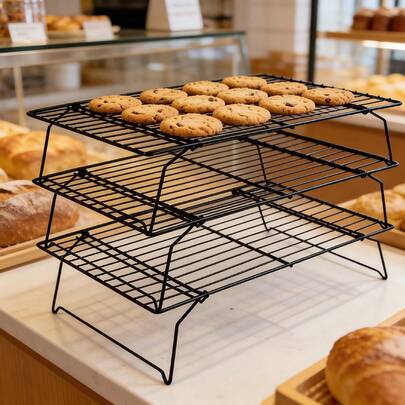 1/3-Layer Cooling Rack, Suitable For Cookies, Cakes, Etc. – Can Cool Batches Of Cookies, Kitchen Essentials,Kitchen,Cake Layers, Or Finger Foods. Black Color.
