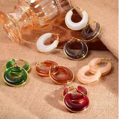 1件树脂流苏吊坠耳环，高端夸张复古不锈钢独特奢华风格，适合户外佩戴或作为女士礼物