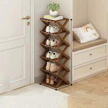 Madebyblanc 1pc Bamboo Simple No-Install Foldable Shoe Rack Entrance Organizer - Brown - View 5