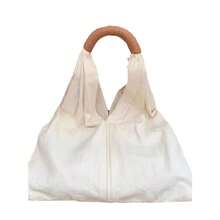 Solid Color Premium Casual Women's Handbag Tote Bag Cloth Bag Women's Bag French Vintage Cotton And Linen Bag Artistic Shoulder Bag Canvas Bag--Travel Essential - white brown - View 6