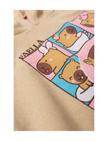 Conjunto Moletom Peluciado Infantil Feminino Capivara -  Bege - Bege - Visão 4