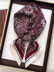 1 pièce Foulard carré en soie de 70 cm, bandeau imprimé en satin pour femme, foulard de cou, turban, châle mode pour dames, foulard - Rouge - Voir 2