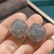 Silver Women's Earrings, 3D Synthetic Cubic Zirconia Design, Fashionable Pave Engagement Earrings - Silver - View 5
