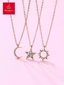 Bộ 3 mặt dây chuyền hình mặt trời, sao, trăng bằng thủy tinh, kiểu dáng thanh lịch, thường ngày, thích hợp cho trẻ em đi nghỉ mát, lễ Eid, quà tặng. - Vàng - Xem 2