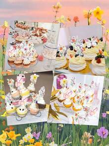 16个花朵生日纸杯蛋糕装饰插牌，野花主题派对装饰，色彩缤纷的野花和蝴蝶纸杯蛋糕插签，盛开的花朵纸杯蛋糕装饰，适合花卉主题派对、生日派对、性别揭晓派对 - 彩色 - 查看 2